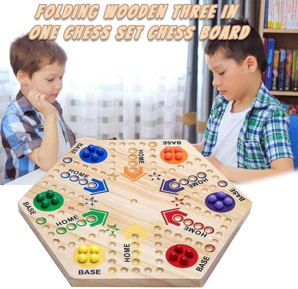 Original Double-Sided Painted Wooden Board Game - Fast Track For 2 To 6 Players, 6 Colors, 24 Marbles, 6 Dice, Suitable For Adults & Kids, Family Gatherings, Parties, Holiday Gifts (15 Inches).