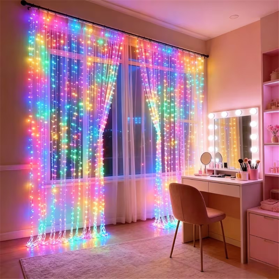 TEMU 1pc, 600 Led 236 Inch X 118 Inch Fairy Curtain Indoor String Lights, Usb Powered With 8 Christmas Curtain Light Strips, For Garland Indoor