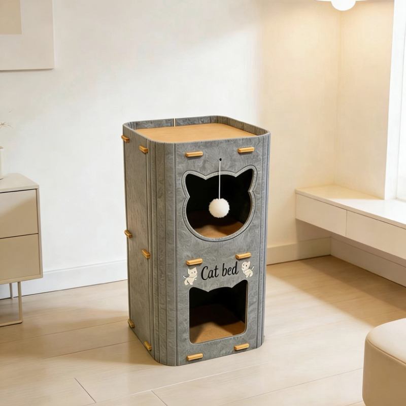 TEMU Felt Cat Scratching Post Cat House Cat Villa, Wear-resistant Cat Scratching Board, Suitable For Indoor Large And Medium-sized Cats, With Cat