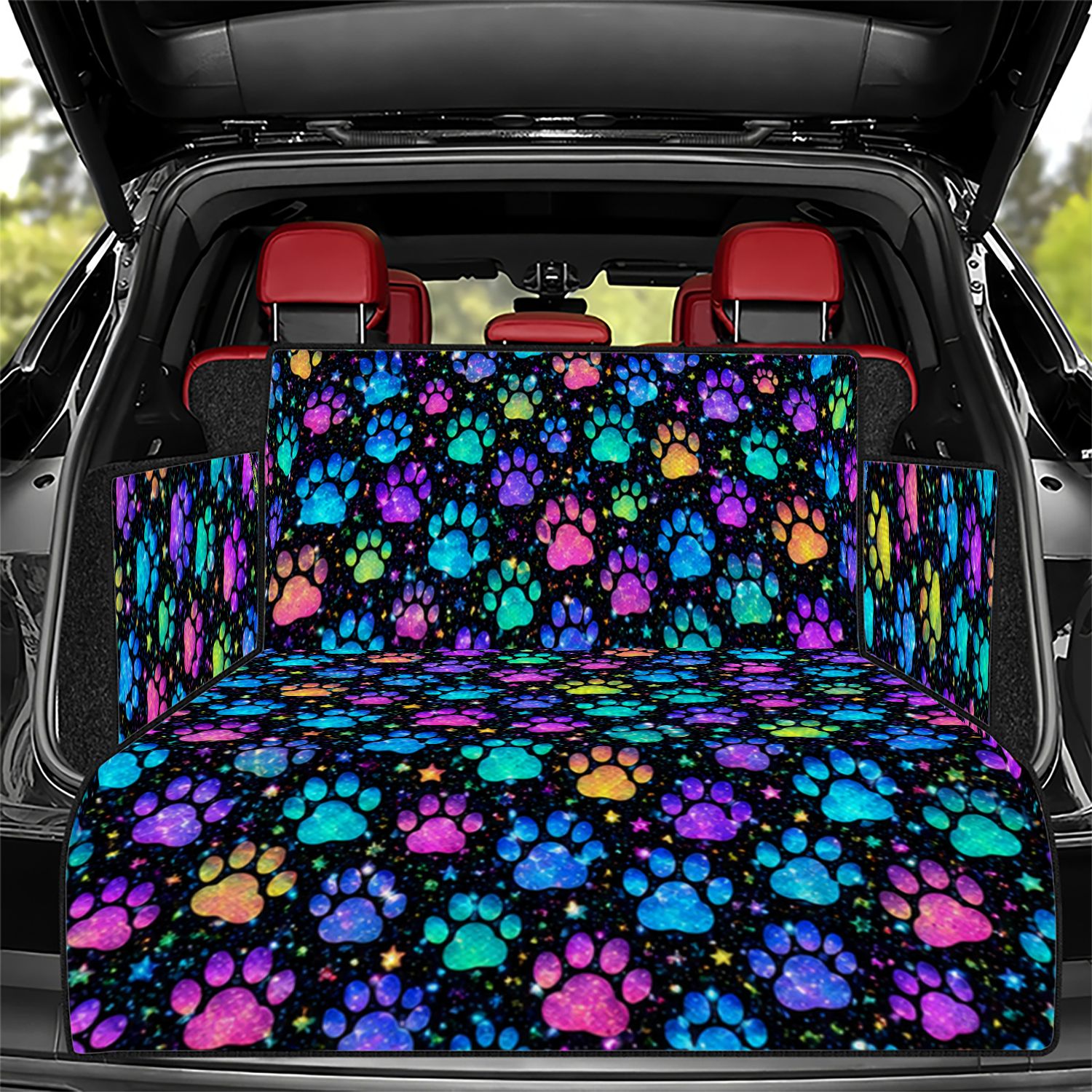 TEMU 1pc Colored Neon Paw Print Pet Trunk Mat Universal Wear-resistant Car Trunk Liner Interior Decoration Full Coverage Seat Pad Anti-scratch