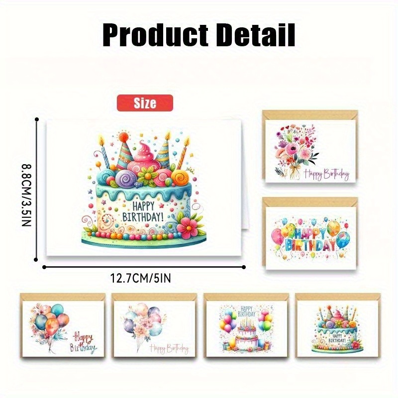 Image of 12 Vibrant Happy Birthday Cards With Envelopes – Featuring Fun Designs Including Balloons, Cakes, And Festive Decorations – Perfect For , Family, Teachers, , And Birthday Decorations
