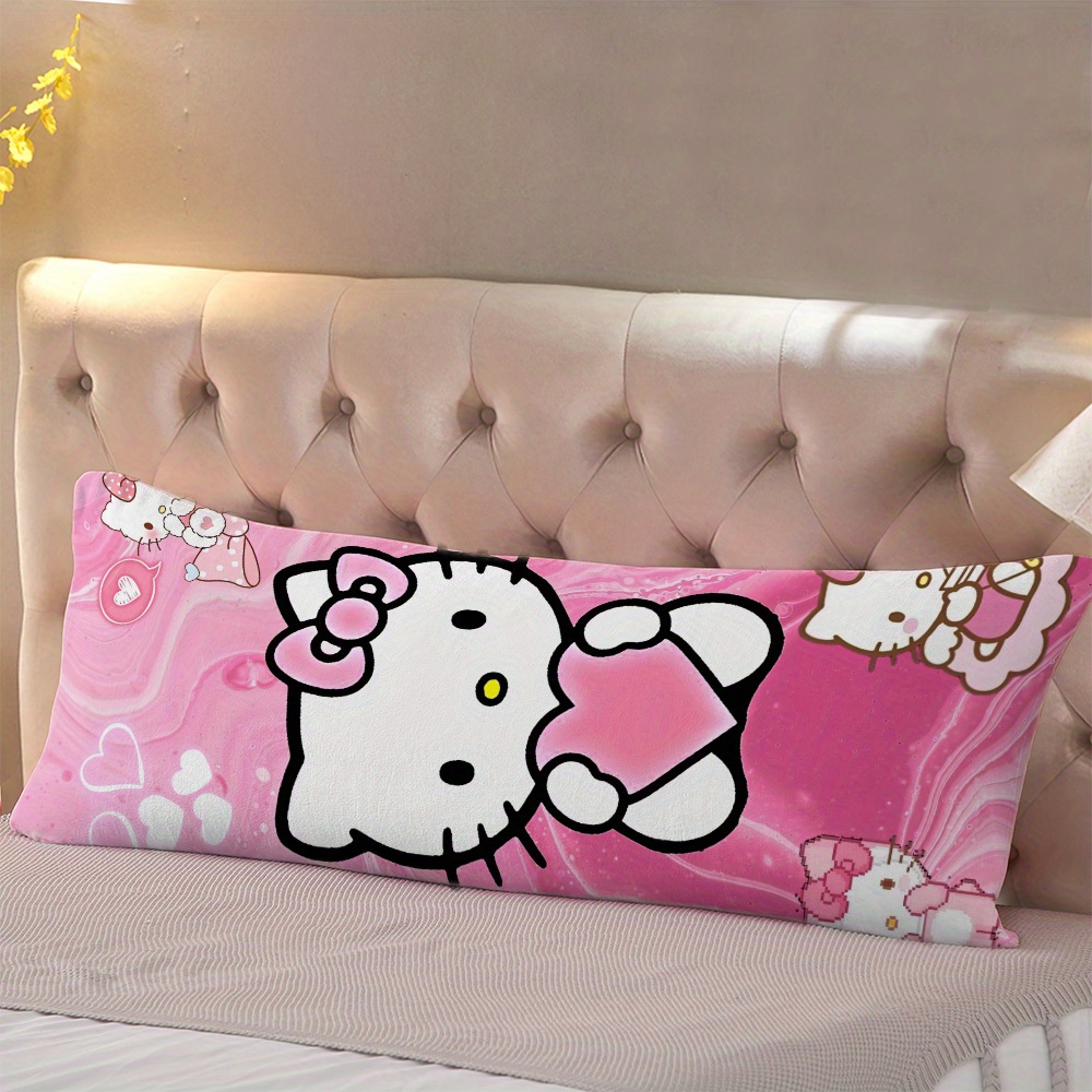 Image of Hello Kitty 1pc Cartoon Design Ultra Soft Body Pillow, 20x54 Inches, Double-sided Print, Breathable Polyester, Zip Closure, Machine Washable, For Room Types - Pillow Insert Not Included