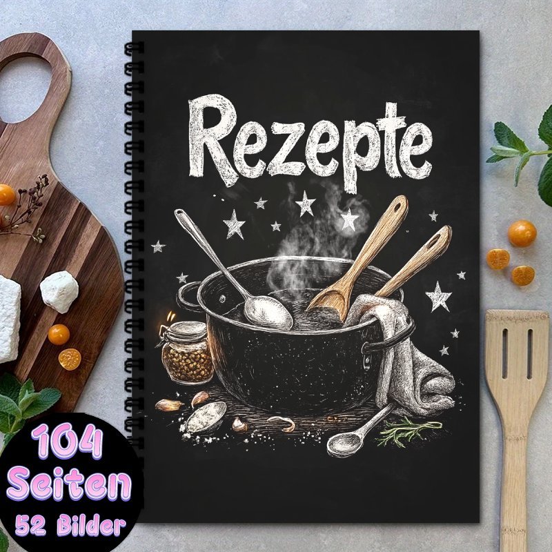 E-shop A5 Lustiges deutsches Rezepten-Notizbuch - Blanko persönliches Rezepten-Notizbuch, spiralgebunden, fasst bis zu 100 Rezepte. Selbstgemachtes
