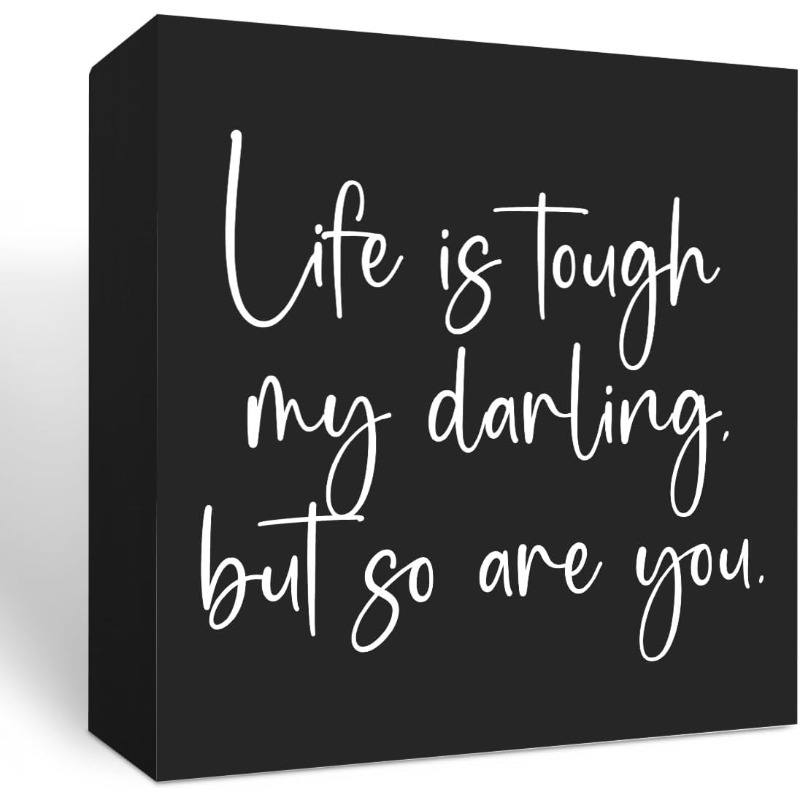 TEMU 2d Flat, 2d Flat Black And White Inspirational Quote 3d Decorative Box - 5x5 Inches, "life Tough, But You Are " Hardcore Motivational Text,