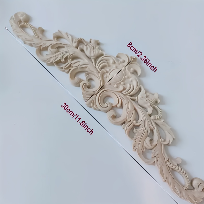 TEMU 1pc European Style Solid Wood Carved Piece, 3d Carving, Suitable For Cabinet Doors, Furniture - Natural Wood Grain Veneer - Retro