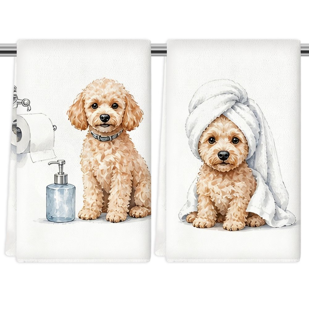 TEMU 2pcs Kitchen Towels, Soft Absorbent Microfiber Tea Towels, Decorative Housewarming/birthday Gifts For Mom, , Neighbors, Watercolor Poodle Hand