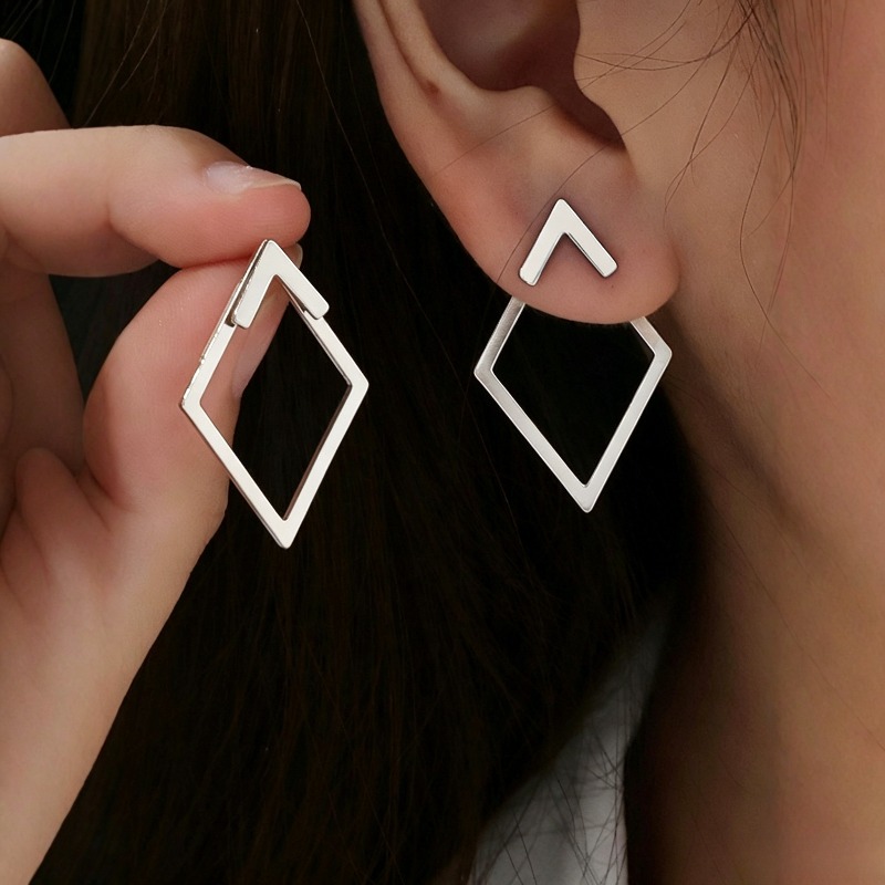 Fashion Double Layer Triangular Rhombus Stud Earrings, Geometric Style