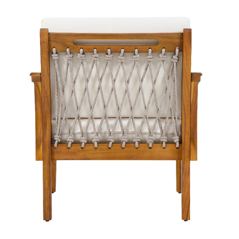Outdoor Acacia Club Chair with Handwoven Rope, Teak End