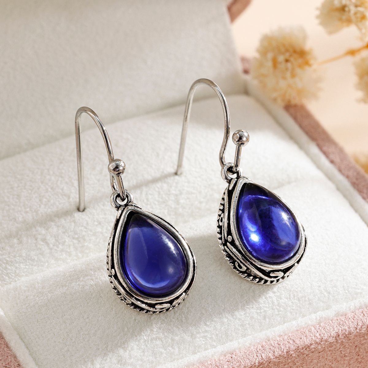 Women's Retro Teardrop Stone Drop Earrings, Bohemian Style