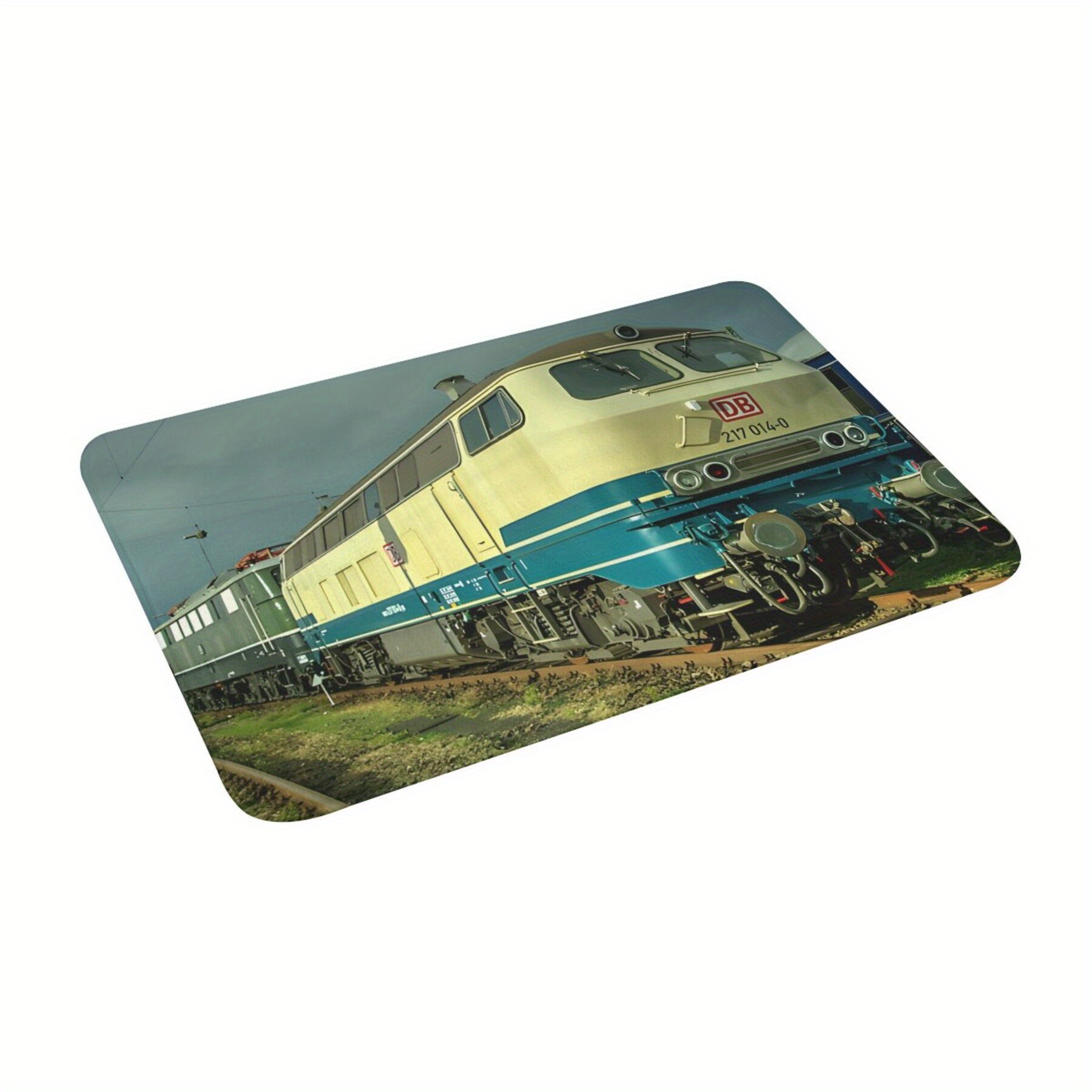 

Machine Washable Rectangle Flannel Doormat With Non-slip Backing - Polyester, Lightweight Indoor Entrance Rug, Featuring Vintage Train Design For Home Decor