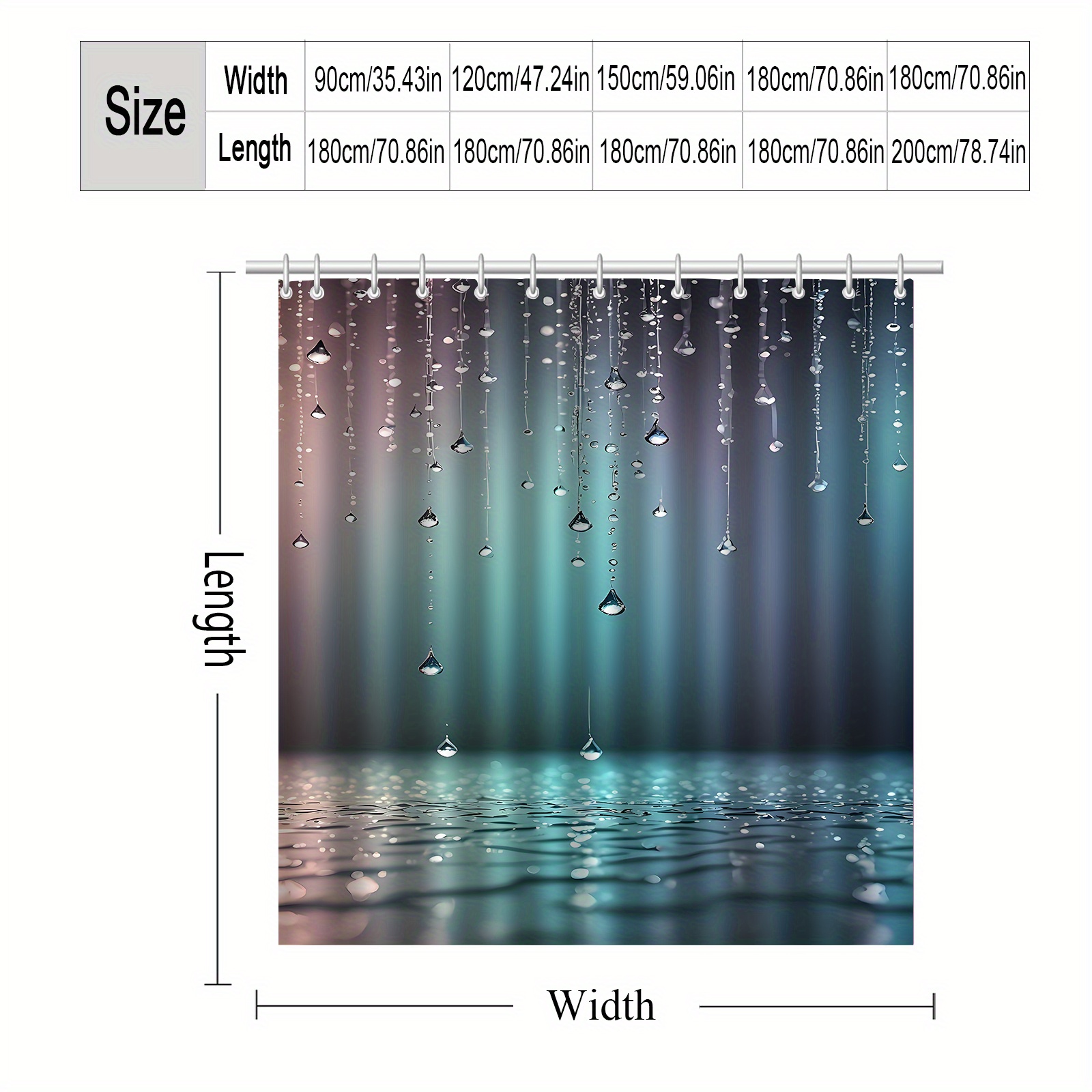 Raindrop Pattern Printed Shower Curtain with Hooks
