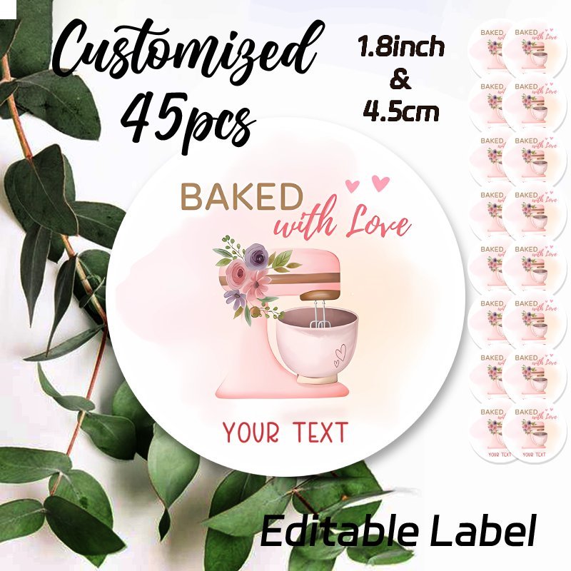 

[customized] (upgraded, And Waterproof) 45pcs Customized Bakery And Cake Shop Pink Stickers, Party Decoration Gifts, Personalized Label Decoration Stickers, Laptop Diary Water Bottle Stickers