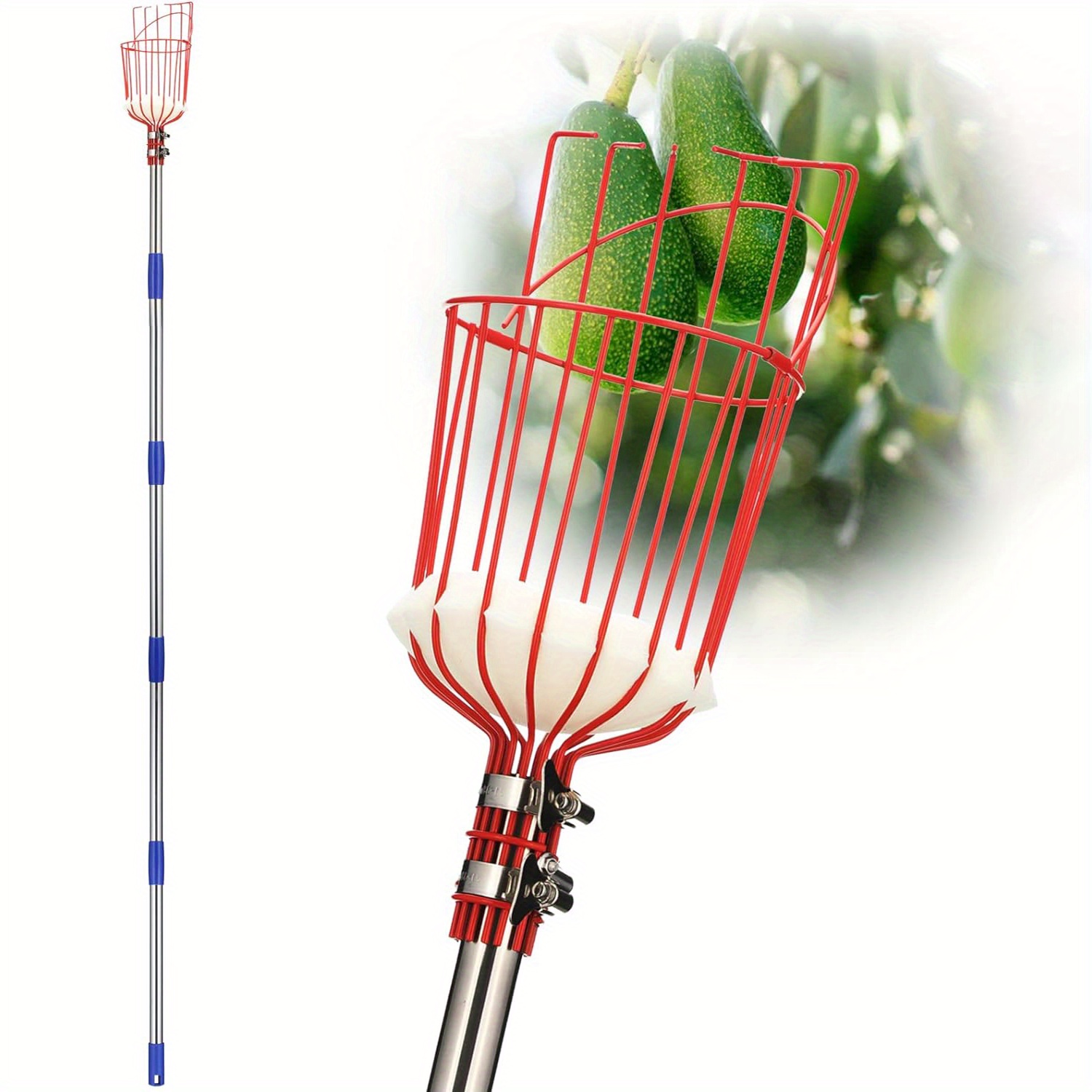 TEMU Yeyebest Fruit Picking Tool, Fruit Picking Pole With Basket Height Adjustable, Mango, Lemon, Orange, Picker, Fruit Catcher Tree Picker For