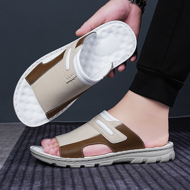 mens summer fashion slides comfortable thick cushioned non   flops casual open toe slippers with zipper detail   in black white and brown summer slippers Product details 5