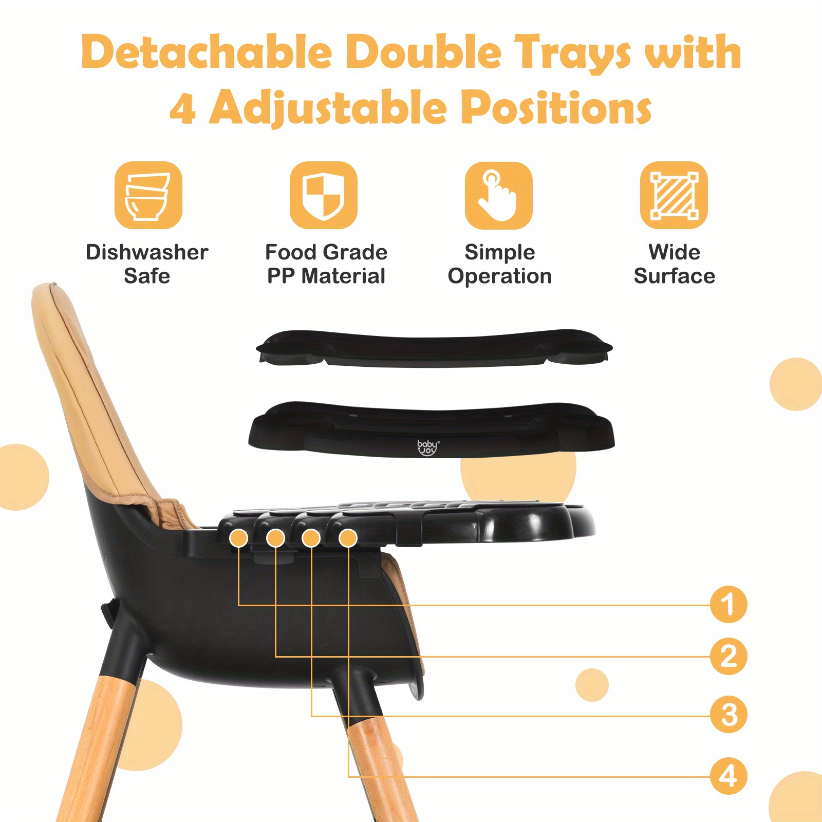 COSTWAY 6-in-1 Convertible High Chair with 6-in-1 Functionality - Wooden & Plastic Construction, Adjustable Height & 5-Stage Developmental Support - Image 7