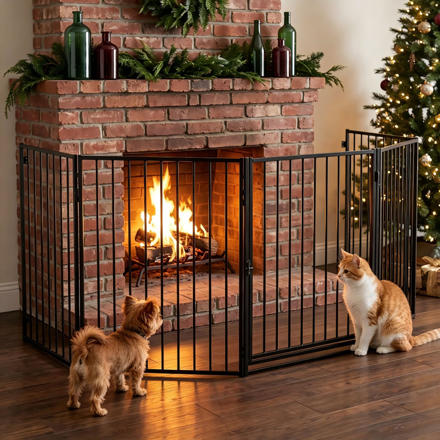 Image of Pet Safety Gate, Heavy Duty Steel Playpen With Powder Coating, 5 Panel Foldable Pet Enclosure 305cm, Adjustable Shape & Wall Fixings, Design For Fireplace Stairs Heater Pet Area