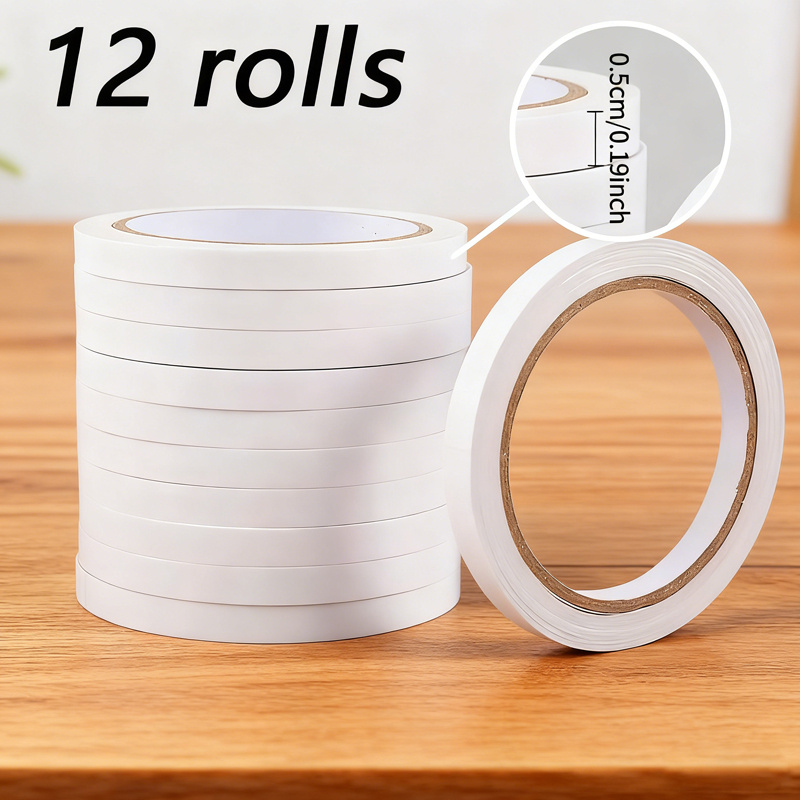 Image of 12 Rolls (purchase 8, 4 At No Cost) 177.17-inch Double-sided Strong Tape - Durable Adhesive, Ideal For Christmas And New Year Decorations, Event Setups, Gift Wrapping, And Projects