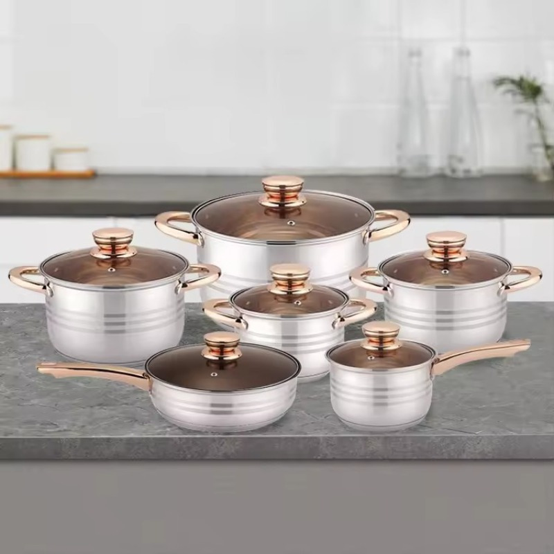 12pcs stainless steel cookware set with lids anti   handles   lids 7 layer thickened covers healthy material   kitchen pots and pans accessories details 0