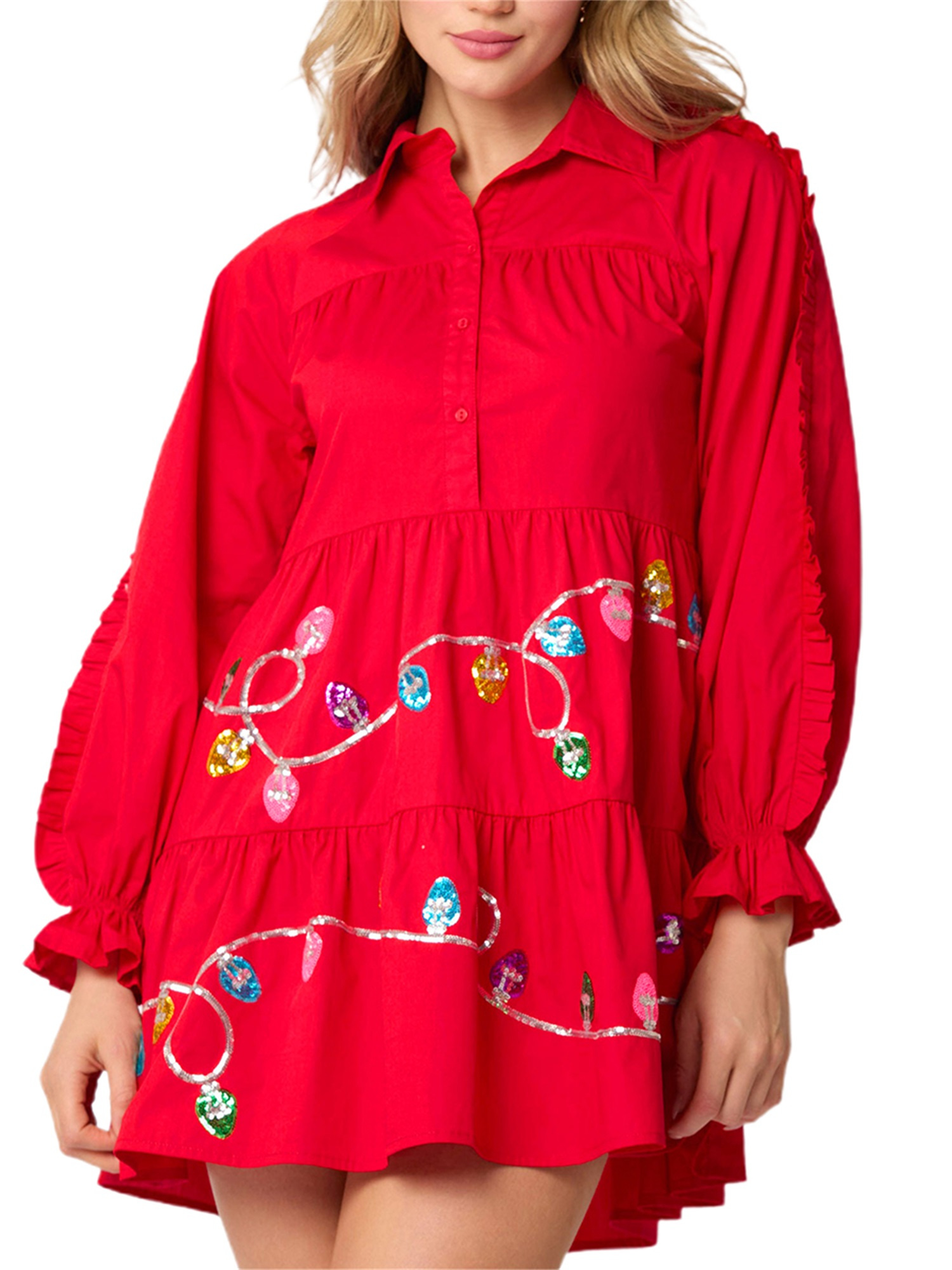 white christmas dresses Girls' Christmas Party Twirl Dress – Little Stocking Company main image 1