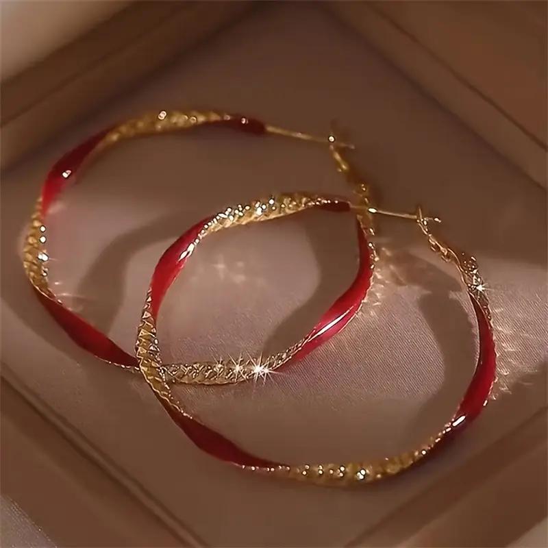 E-shop Damen Retro-Ohrringe in Übergröße, plattiert emailliert – Rote runde Creolen, geeignet für Urlaub, Party, Festival-Schmuck, Musikveranstaltungen