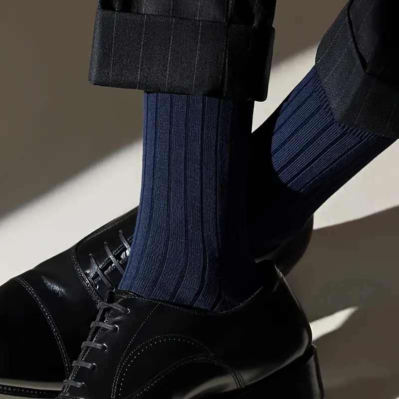 5 Pairs/7 Pairs of Men'S Suit Socks - Soft, Breathable Moisture-Wicking - Suitable for Calf Socks, Solid Color Versatility for Business Casual Outdoor Wear, a Gift for Him (Black, Dark Gray, Navy Blue, White, Dark Brown), Formal Wear Additions