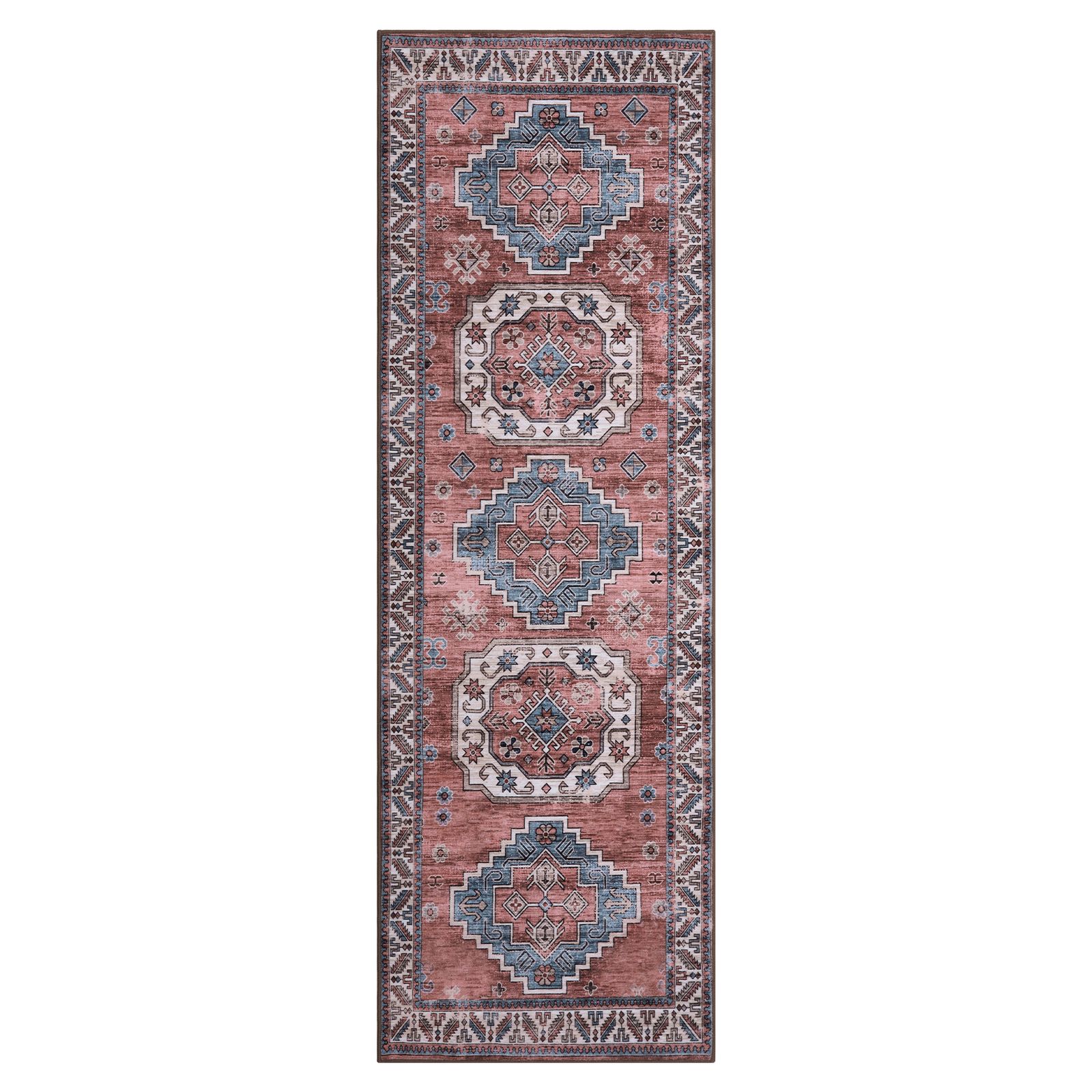 Washable Boho Tribal Carpet - Rust Boho Vintage Rug Suitable For Living Room, Bedroom, Kitchen Floor - Machine-washable Small Rectangular Floor Cover With Bedside/hallway Coverage - Soft