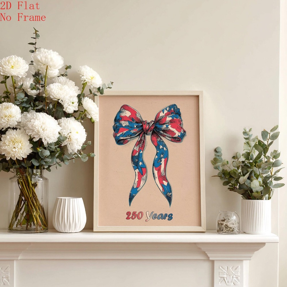 item picture 2d flat posters and prints 1pc 2d flat canvas poster unframed american flag bow print 250 years of america wall art united states   poster usa 250th anniversary