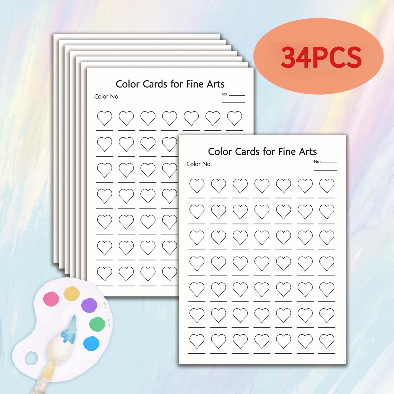 TEMU Lot de 17/34 cartes échantillons artistiques pour blanc, 64 couleurs, motif cœur 7,09x5,12 pouces - Convient pour crayons de couleur, aquarelles