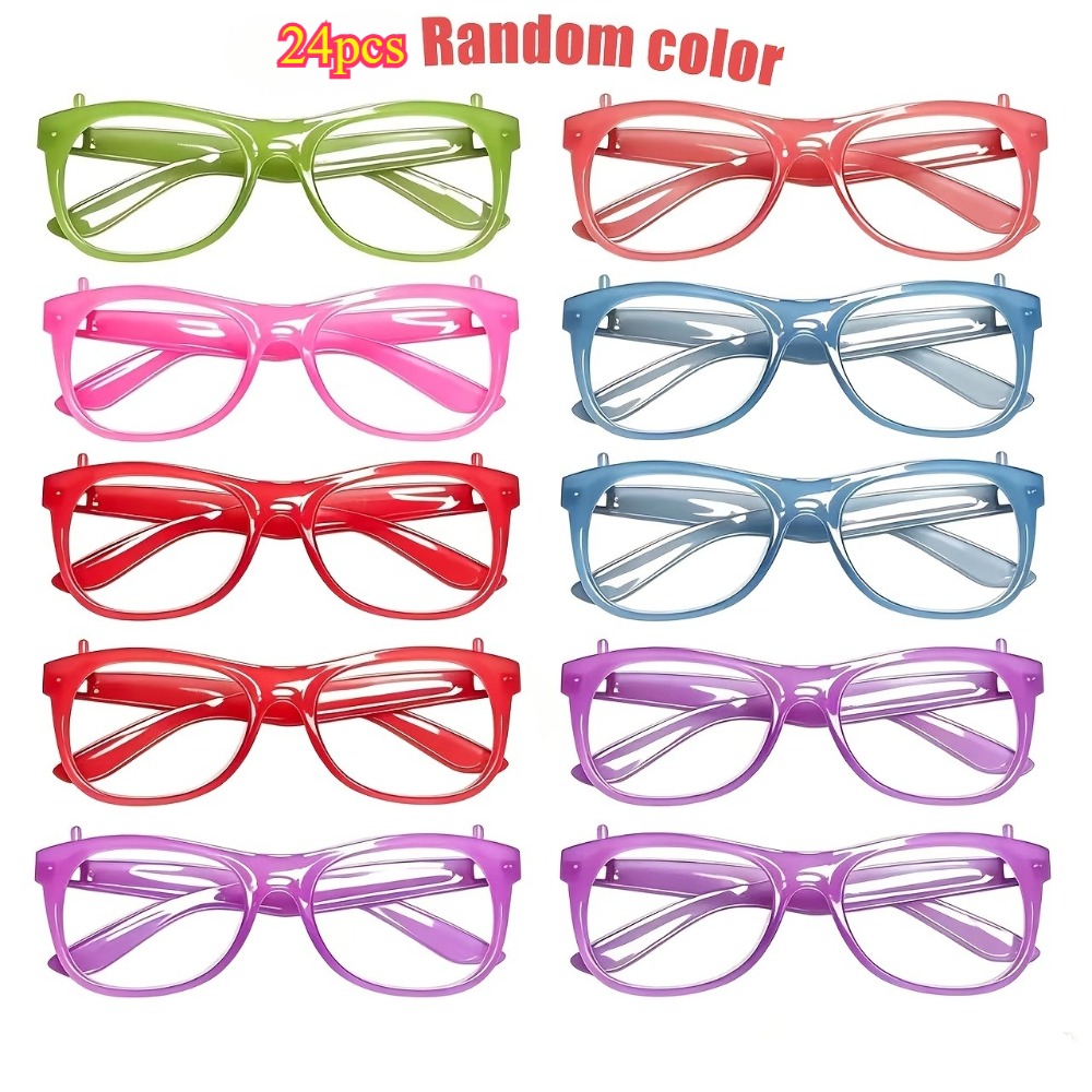 TEMU 24 Pairs Of Lensless -the-dark Party Glasses, Available In Random Colors: Neon Green, Purple, Orange, Yellow, And Red. Lightweight And Durable