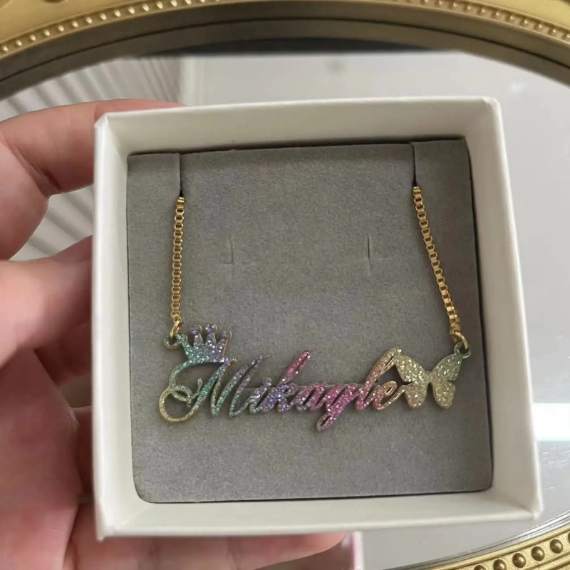 TEMU Customized Name Necklace With Box Chain Stainless Steel Name Necklace Custom Name Chain Choker Personalized