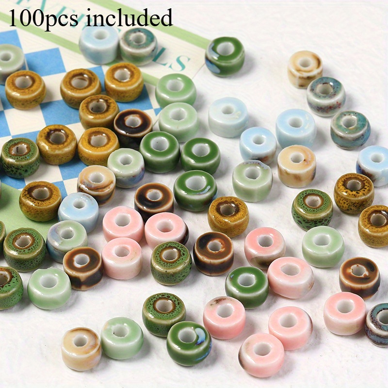E-shop 100 Stück Multicolor Vintage Glaze Große Loch Rad Perlen Keramik Spacer Perlen Halskette Ohrring Schmuck Lose Perlen Ergänzungen