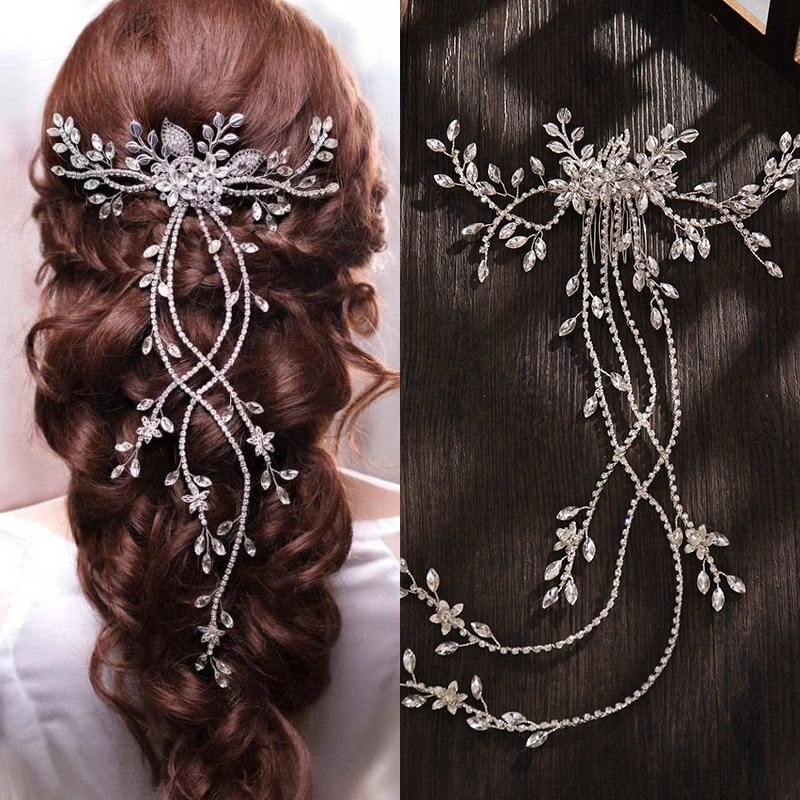 TEMU Bridal Accessories Long Hair Comb Plug Comb Weaving Rhinestones Hair Accessories Wedding Accessories Veil Accessories