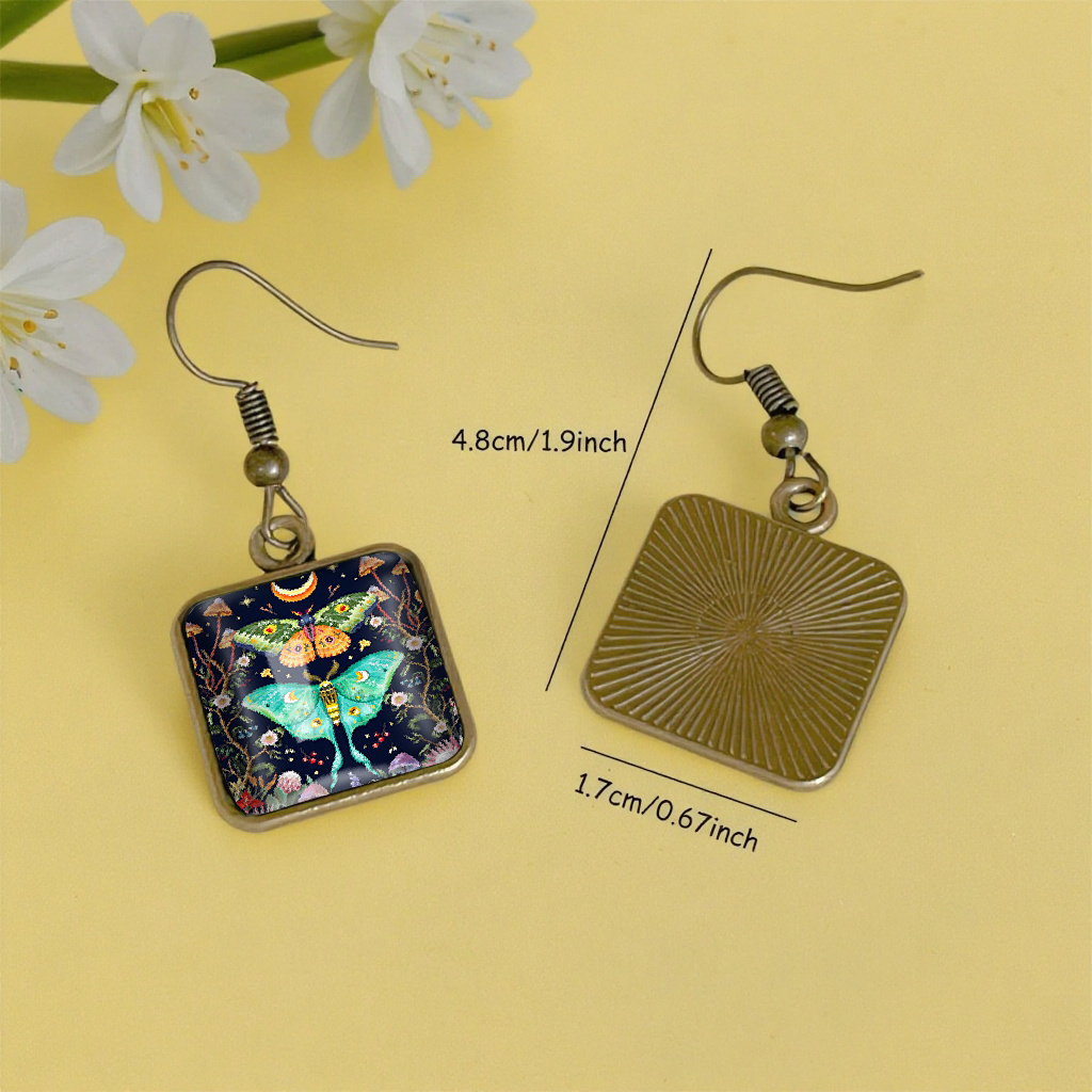 Retro Moon Butterfly Flowers Heart Shaped Earrings