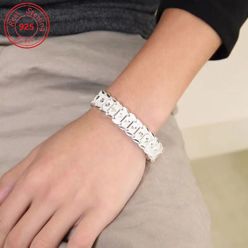 

Creative S925 Pure Silvery 12mm Coin Wide Bracelet - Simple And Elegant - Hypoallergenic - Suitable For And Parties - Perfect Fashion Jewelry Gift