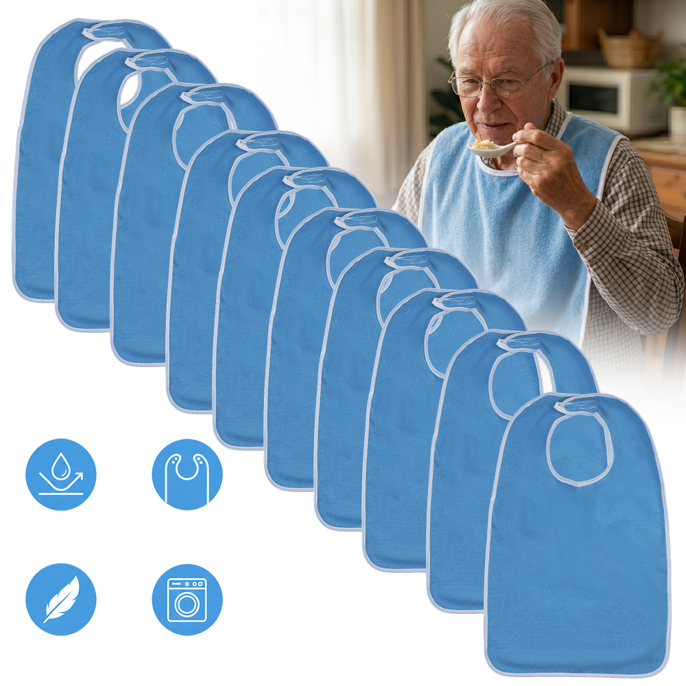 Image of 10-pack Adult Bibs With Closure & Adjustable Neck Closure - Absorbent Terry Cloth Bib Aprons Suitable For Cooking, Feeding, Crafting, Spill, Machine Washable & Dryer Safe For Seniors,, Care