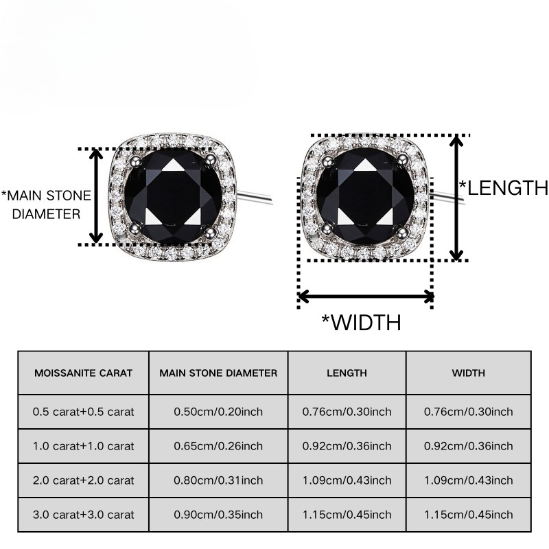 Women's Round Cut Black Moissanite Copper Stud Earrings, Proposal