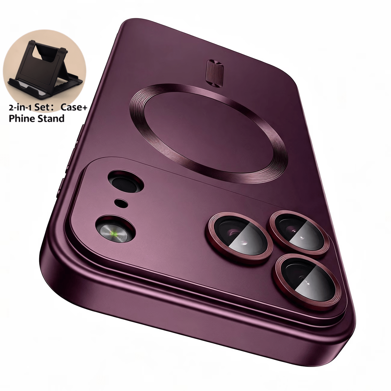 TEMU Étui de téléphone : Ensemble 2-en-1 : Étui + Support de téléphone compatible avec le chargement fil , étui de luxe magnétique dépoli compatible