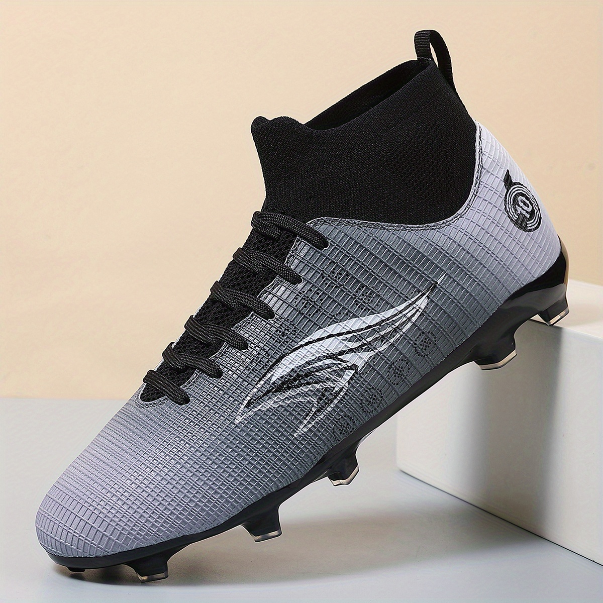 TEMU Men's High-top Football Cleats - Lightweight Ag Studs, Breathable Upper, Vibrant Orange & , Training & Match Shoes For Outdoor Soccer, Soccer