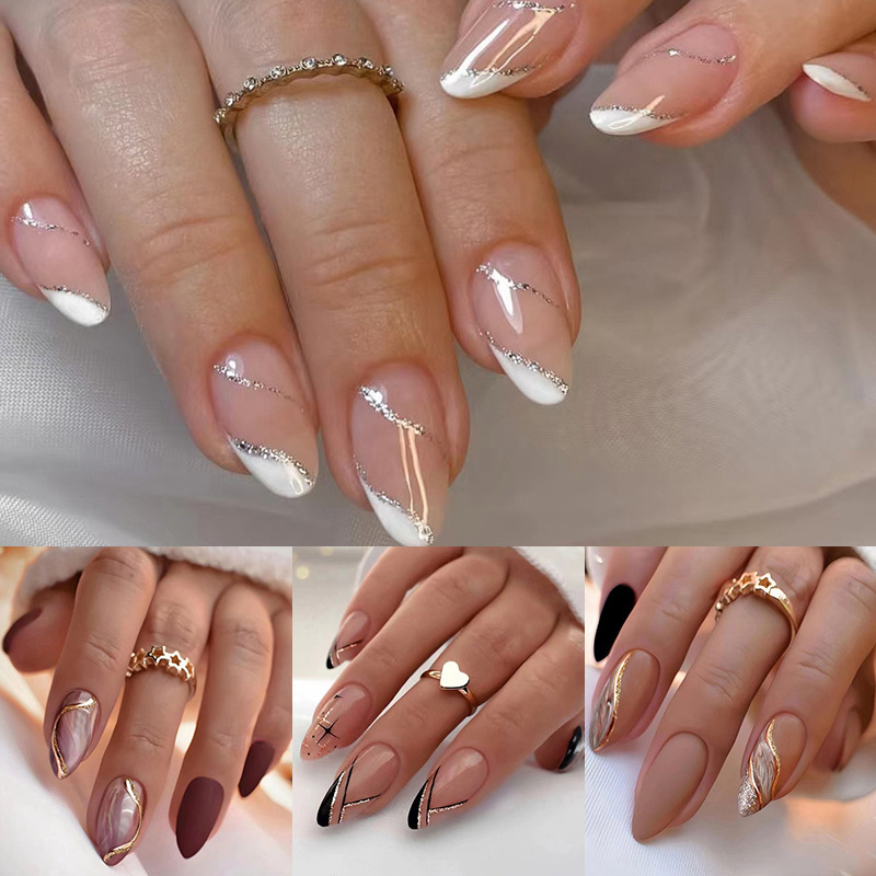 

96pcs (4pcs) , Strips, , , And - Mixed False Set, Striped Strips, Suitable For Women