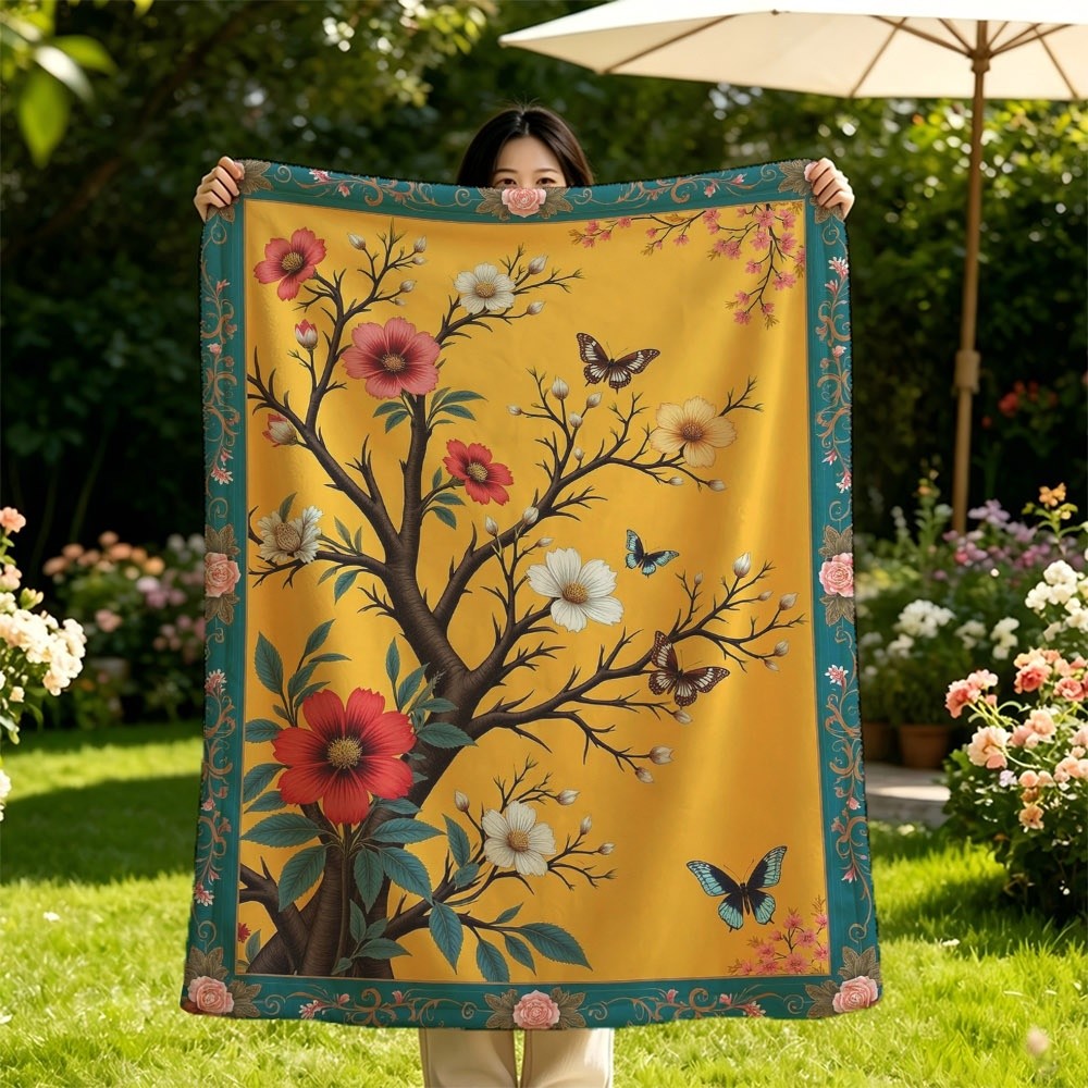 photo de l'article couverture à motif floral darbre et de papillon,   pour les siestes, couverture de canapé de salon confortable, cadeau pour la décoration intérieure de printemps et dété, festival