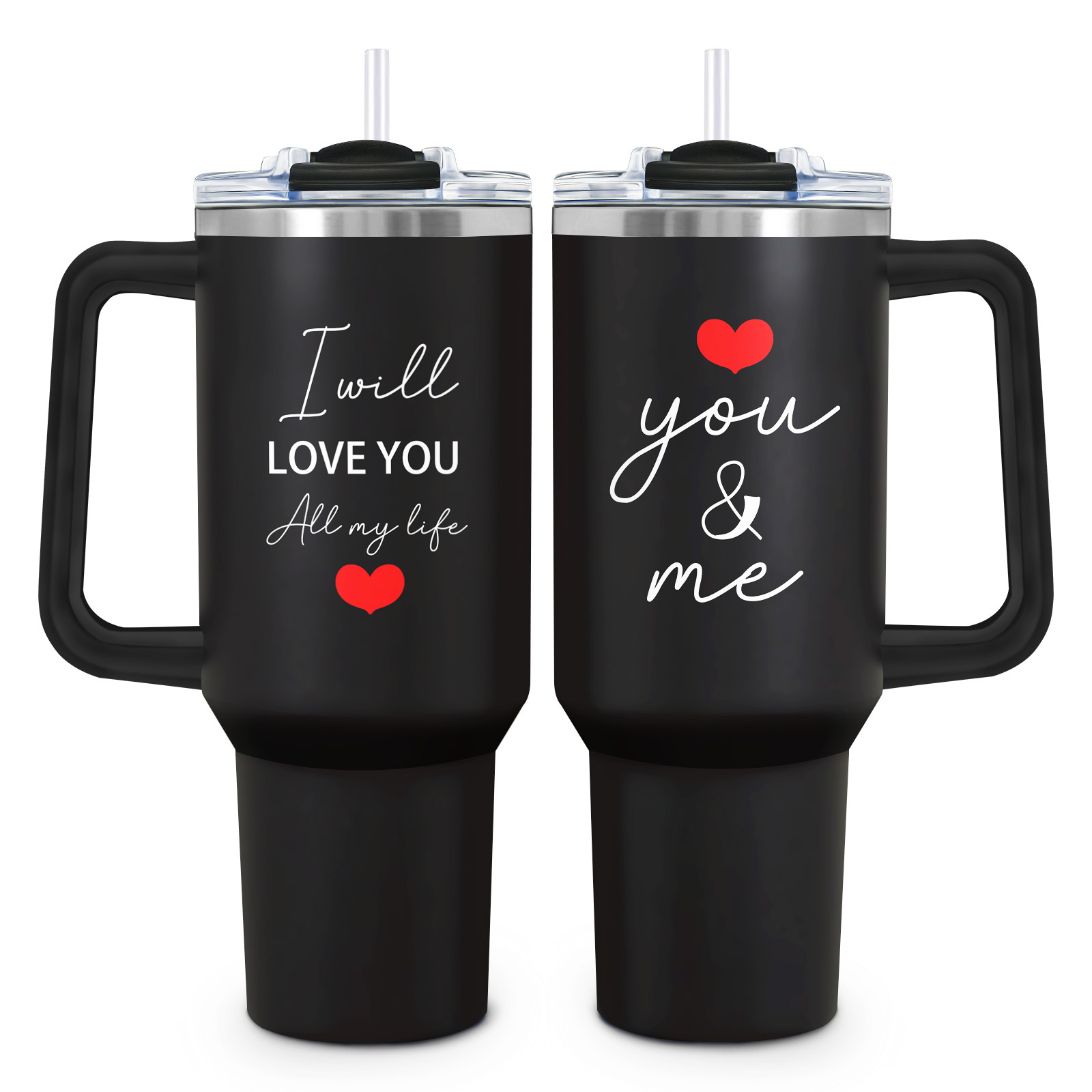 

1pc Valentine's Day Stainless Steel With Lid & Straw, 40oz Insulated Love & Me Letter Print Cup, Hand Wash, Reusable, Ideal For Christmas, Thanksgiving, Day Gifts