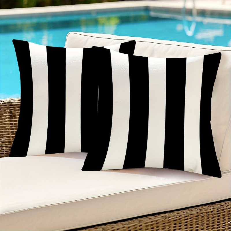 TEMU 2pcs Pillow Covers Without , 2d Flat Single-sided Printing, Outdoor Pillowcases, Black And White Striped Pattern, Alternating Black And , Zipper