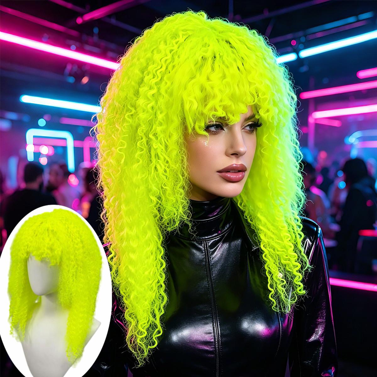 TEMU 目を引くパーティーウィッグ 明るい黄色のパーマ入りコーンロウ編み レディースロングヘアスタイル で印象的 パーティー/映画・テレビ撮影などに最適