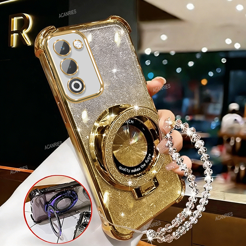 TEMU Phone Case - Luxurious Plating Four-corner Thickening Anti-fall Phone Case For Oppo A5 4g 2025/ For Oppo A5 5g 2025 Glittery Circular Magnetic