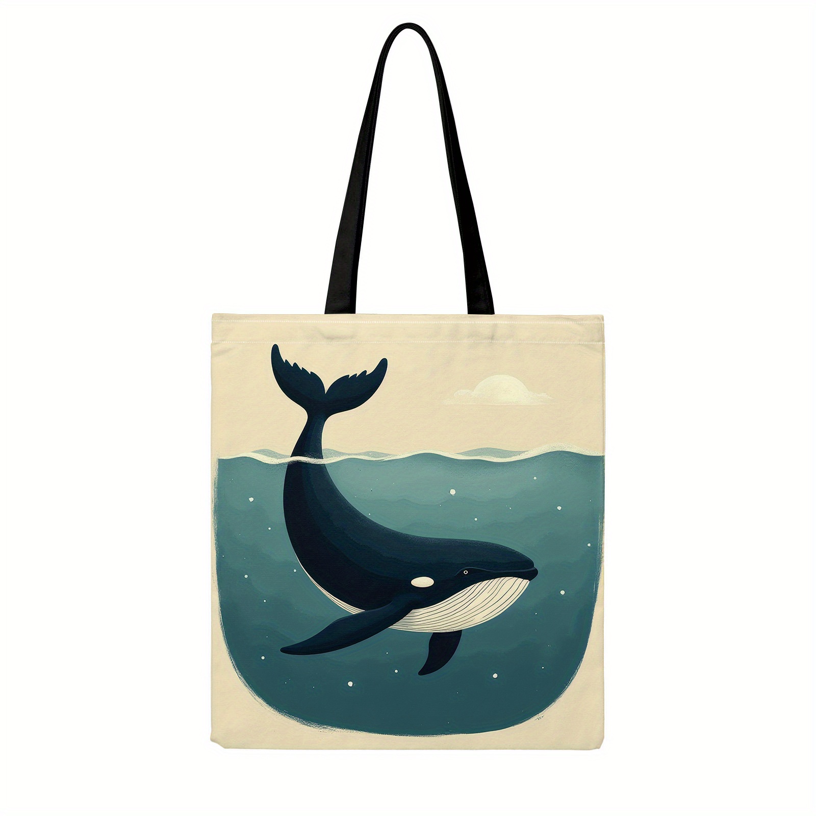 TEMU A Canvas Tote Bag Featuring A Whale Design, In A Watercolor Style, Suitable For Travel As A Large-capacity Shopping Bag For Women, And Reusable,