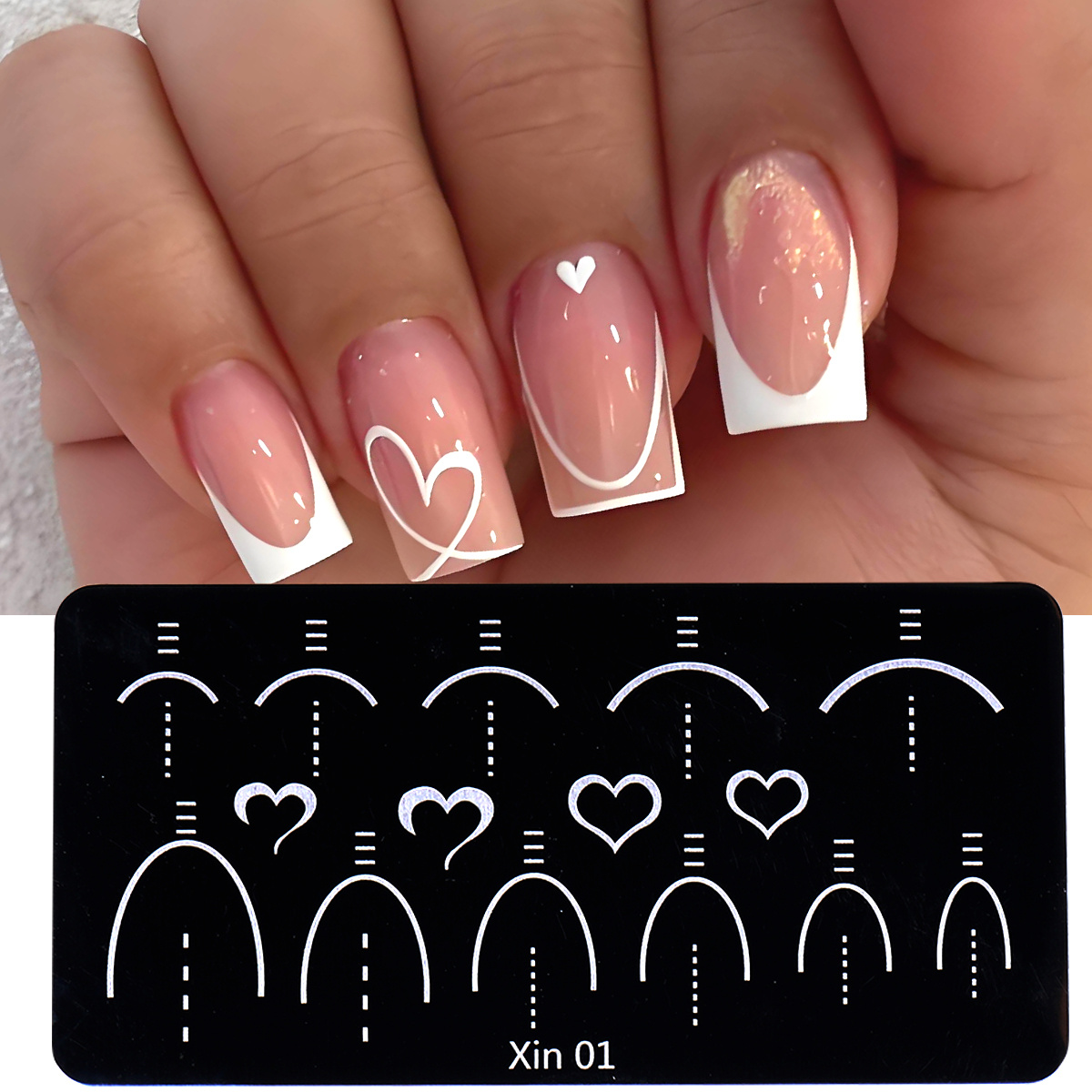 French Ribbon Love Heart Nail Stamping Plates Simple Strip Curve Line Pattern Stencils Printing Stainless Template Tools Manicure Decor
