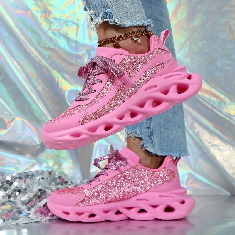 women's elegant shiny casual sneakers glittery pink Temu Australia