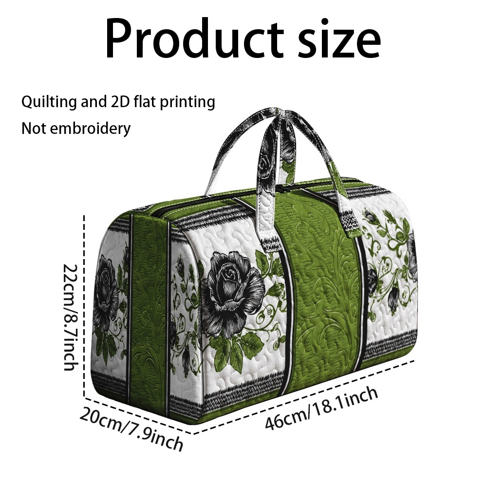 TEMU 1pc Ridesay Women' Large Quilted Tote Bag Suitable For Business Travel, Elegant Black Roses Print Retro Handbag With Quilted, Polyester
