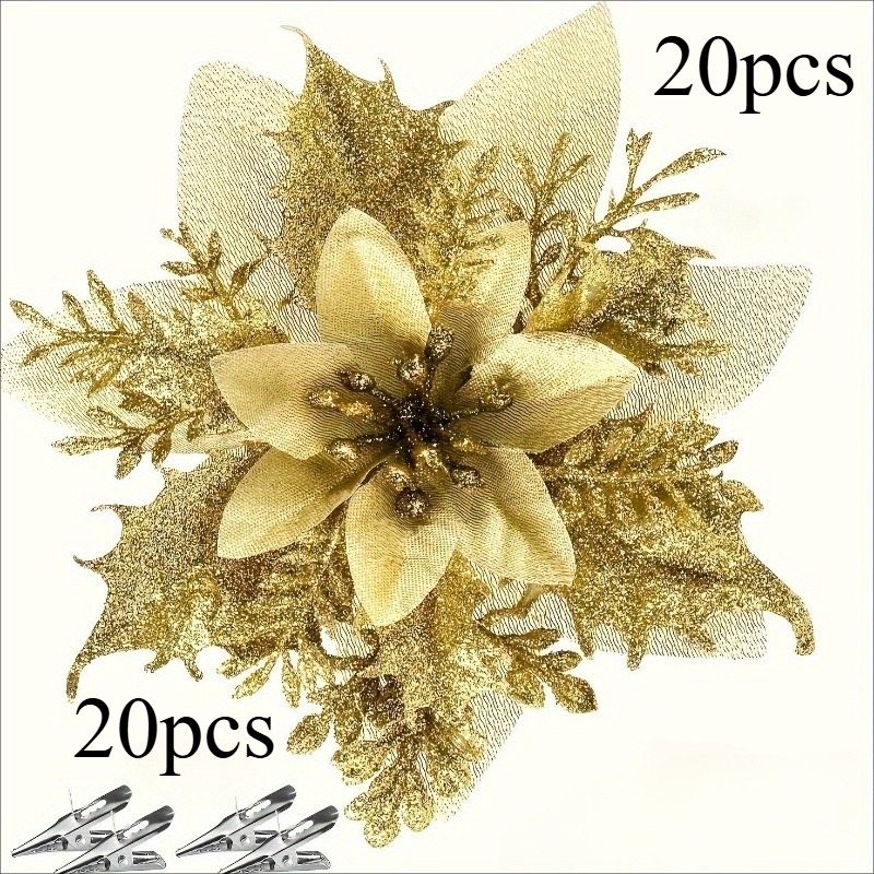 TEMU 40 Pezzi di Fiori con Paillettes e Clip - Decorazioni Grandi Scintillanti Bianche da (5,5 Pollici) per Natale, Matrimoni, Capodanno, Feste ed
