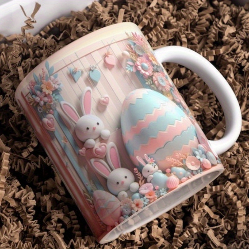 TEMU 1pc, 11oz, Easter Bunny Ceramic Mug, 3d Effect Easter Bunnies Mug, Gift, Ideal For At Home, Decor, Romantic Birthday Gift - Idea Funny Coffee Cups, Kitchen Decor And Accessories